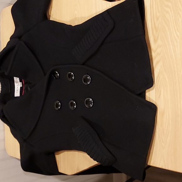 Women's Size 0 Trina Turk Fine Lambswool Blend Double Breasted Pea Coat Black - Picture 15 of 15